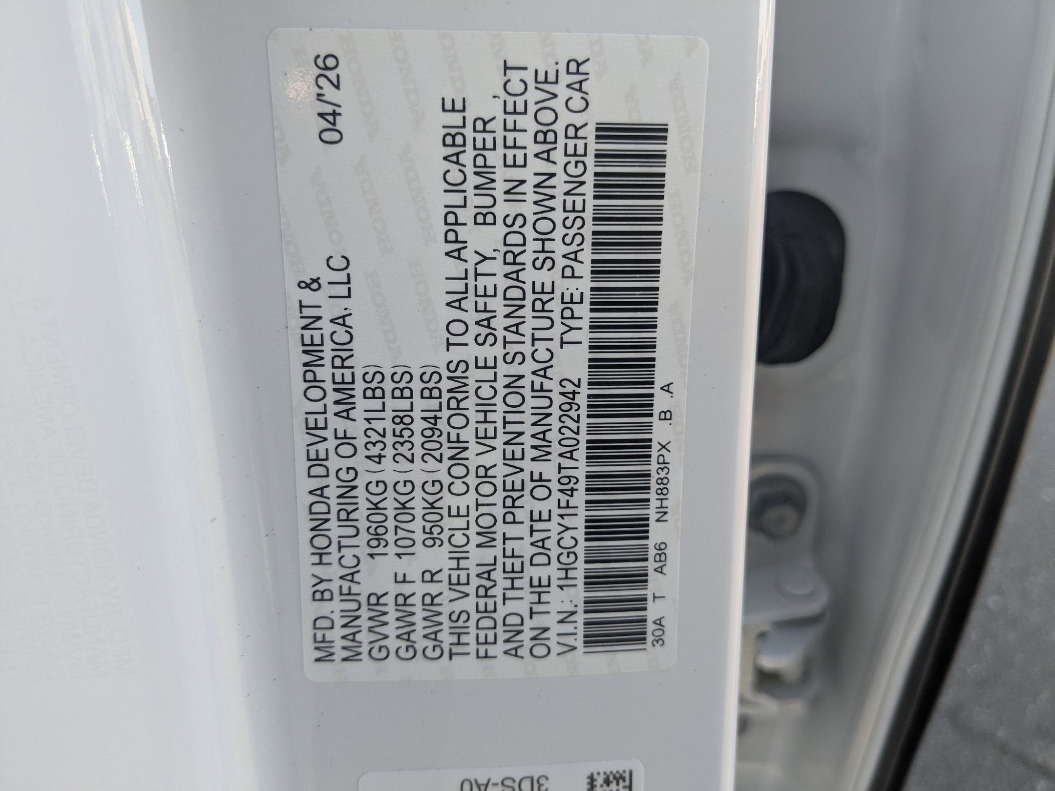 2026 Honda Accord Sedan SE